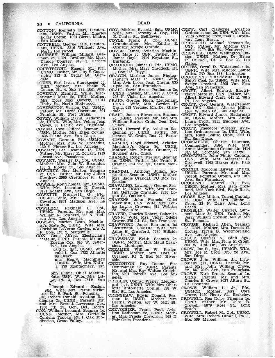 World War II Navy, Marine Corps, and Coast Guard Casualties, 1941-1945